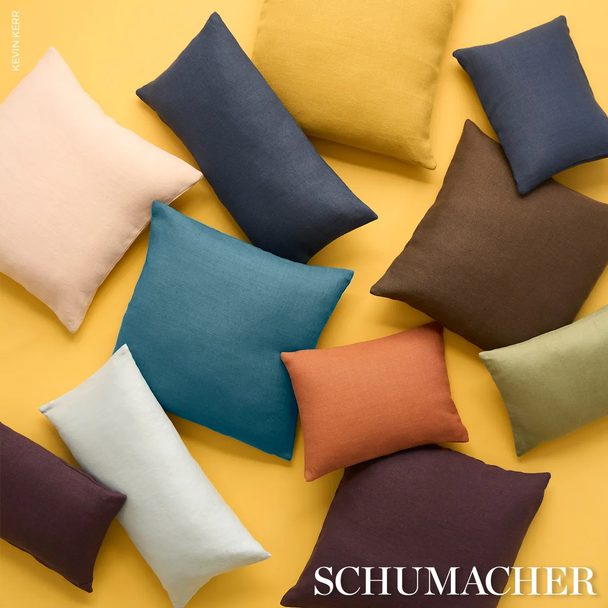 Schumacher Lange Glazed Linen Pillow in Ciel
