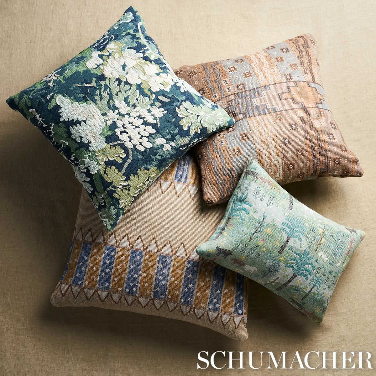 SO8196015 | Las Colinas Scenic Tapestry Pillow - Green Schumacher Las Colinas Scenic Tapestry Pillow in Green (SO8196015)