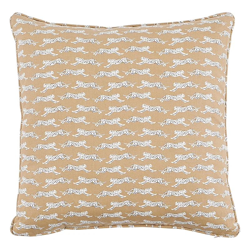 Schumacher Leaping Leopards Pillow in Sand