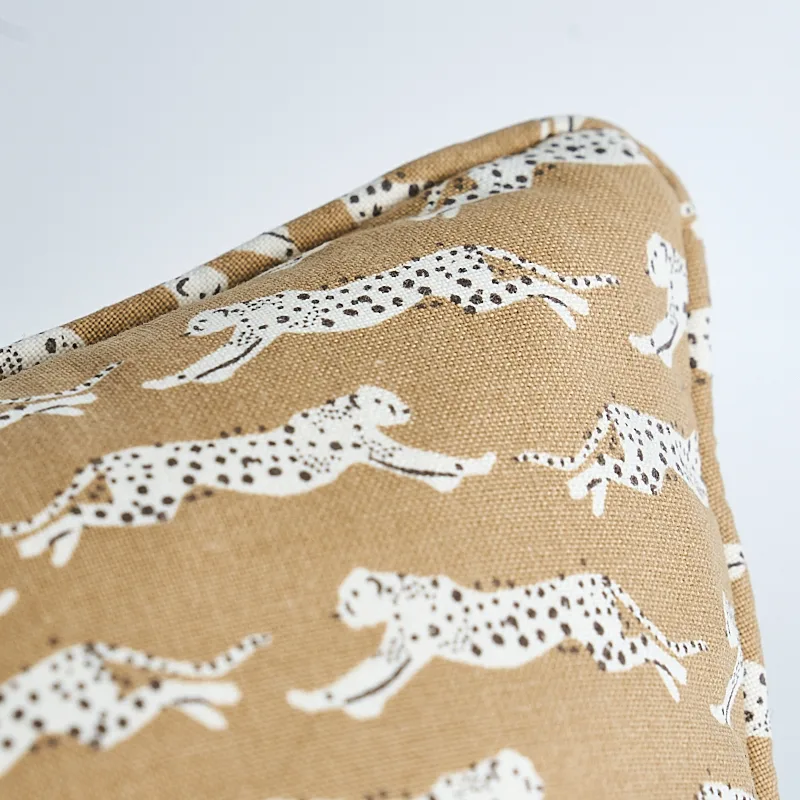 Schumacher Leaping Leopards Pillow in Sand