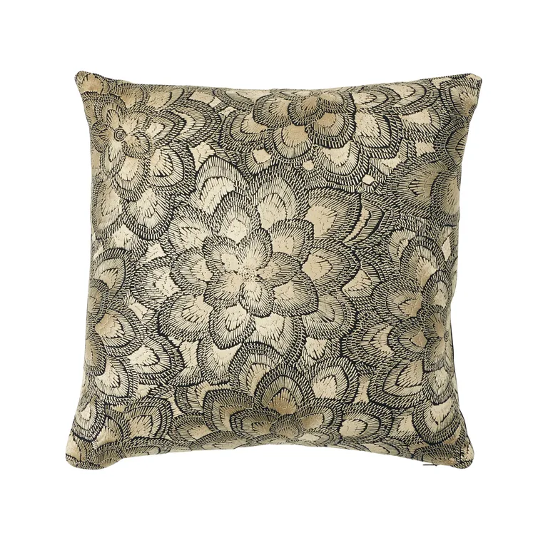 Schumacher Lotus Embroidery Pillow in Gold (SO7834004)