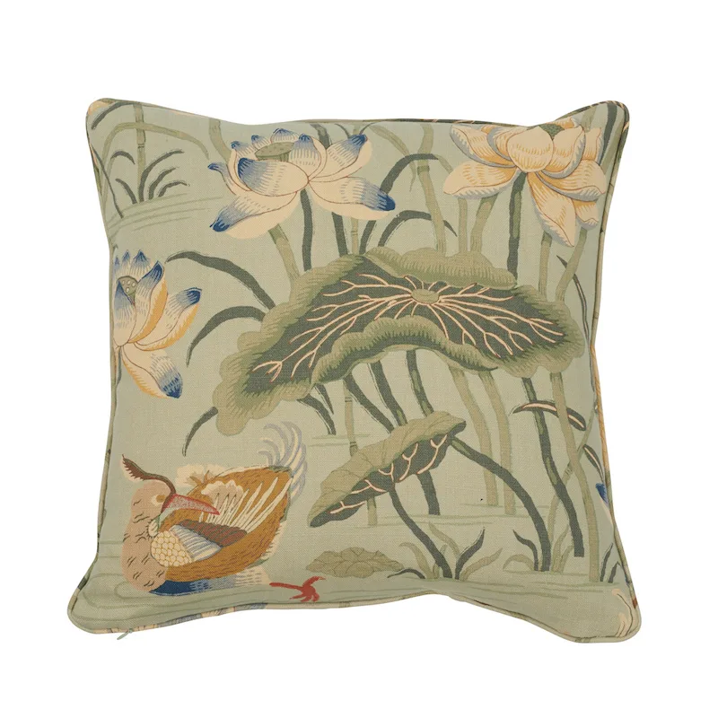 Schumacher Lotus Garden Pillow in Aqua