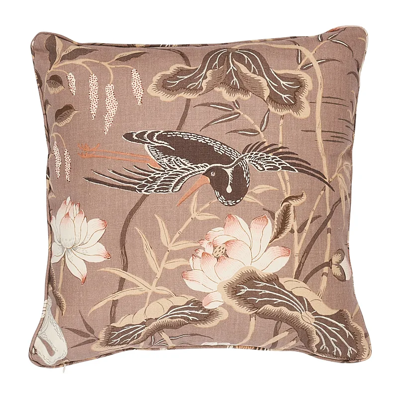 Schumacher Lotus Garden Pillow in Mocha (SO17293406)