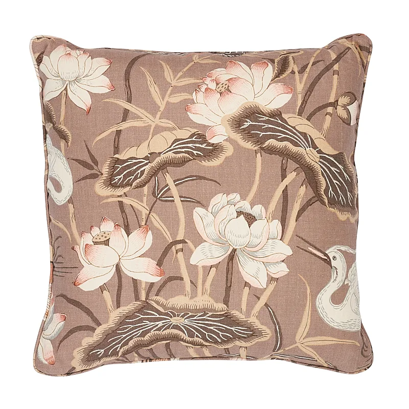 Schumacher Lotus Garden Pillow in Mocha (SO17293406)