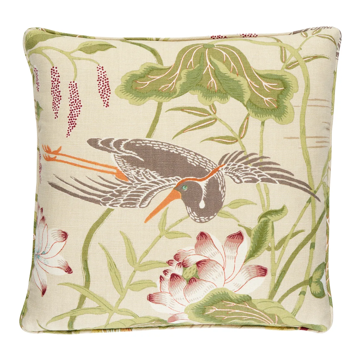 Schumacher Lotus Garden Pillow in Parchment