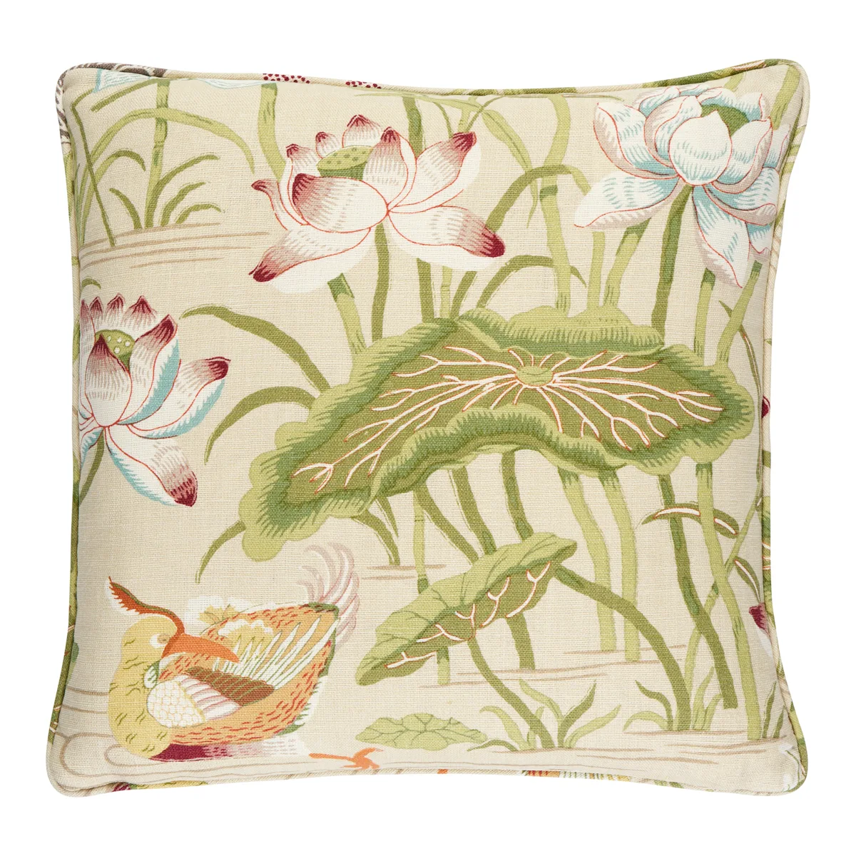 Schumacher Lotus Garden Pillow in Parchment