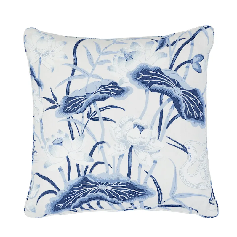 Schumacher Lotus Garden Pillow in Porcelain (SO17904206)