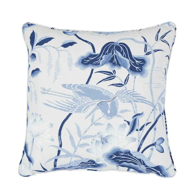 Schumacher Lotus Garden Pillow in Porcelain (SO17904206)
