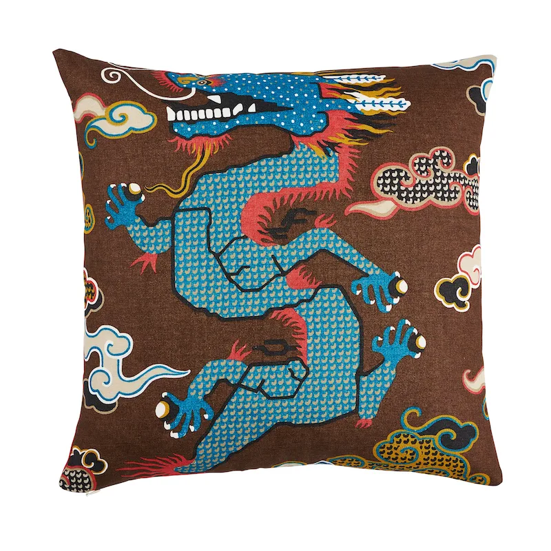 Schumacher Magical Ming Dragon Pillow in Brown & Blue (SO17859205)