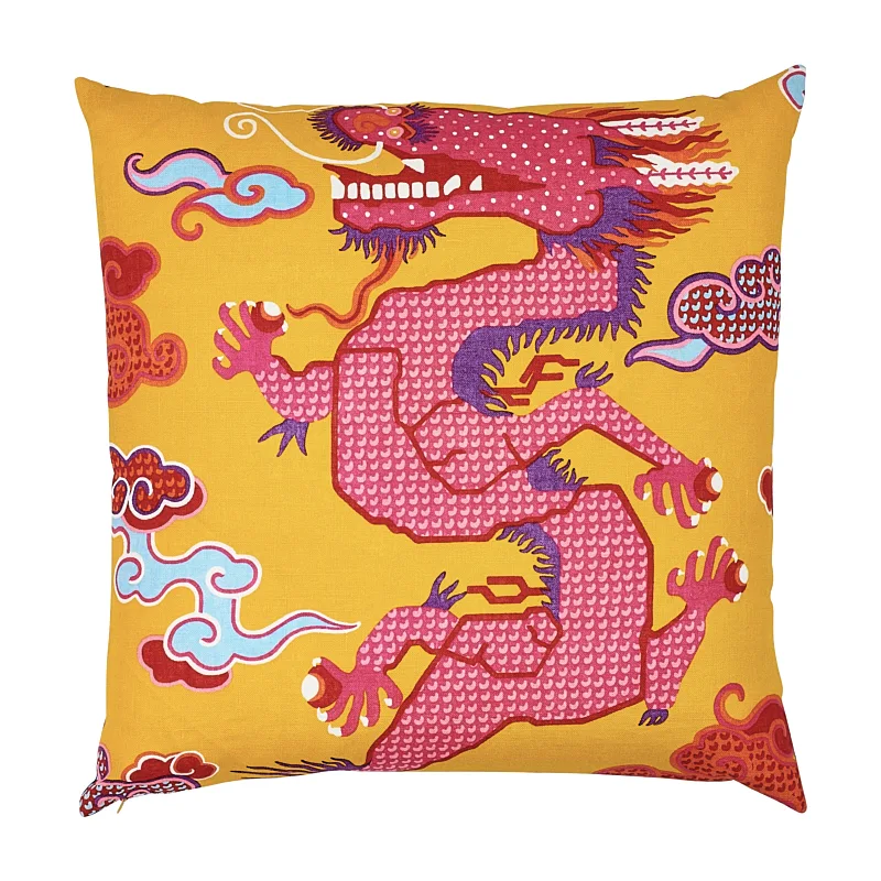Schumacher Magical Ming Dragon Pillow in Yellow & Red (SO17859105)