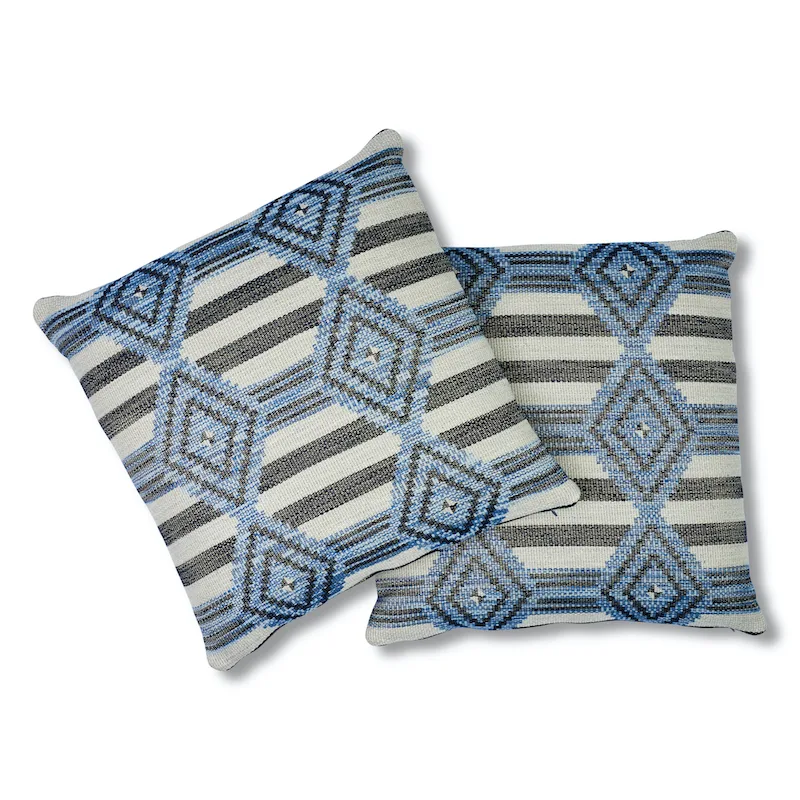 Schumacher Manta Performance Pillow in Blue & Black (SO7744206)