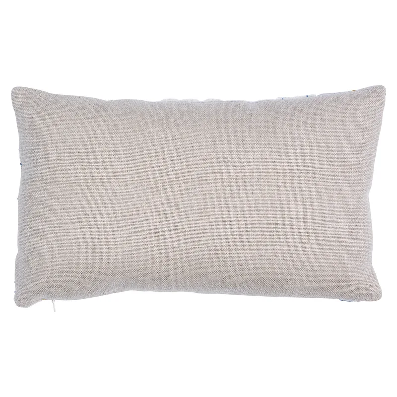 Schumacher Marguerite Embroidery Pillow a in Blue & Ochre (SO723320109)