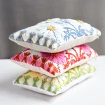 Schumacher Marguerite Embroidery Pillow a in Blue & Ochre (SO723320109)
