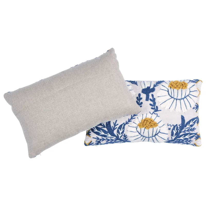 SO723320209 | Marguerite Embroidery Pillow B - Blue & Ochre Schumacher Marguerite Embroidery Pillow B in Blue & Ochre (SO723320209)