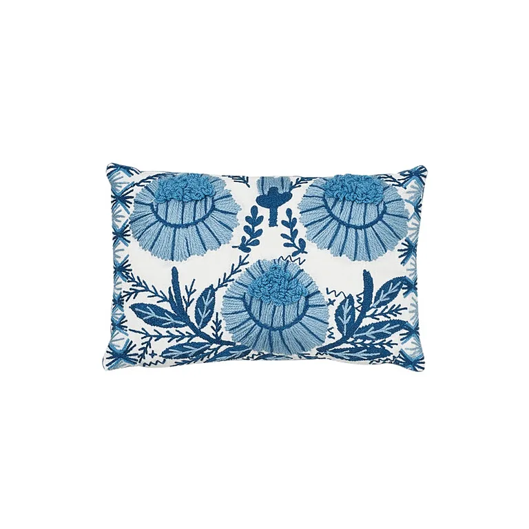 Schumacher Marguerite Embroidery Pillow B in Sky (SO72330209)