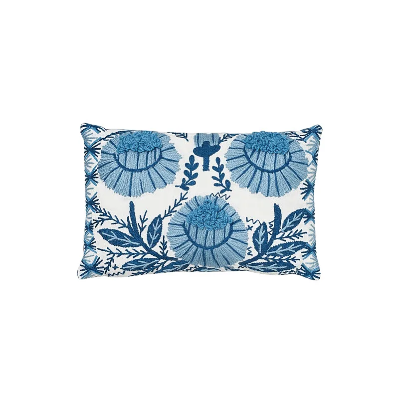 Schumacher Marguerite Embroidery Pillow B in Sky (SO72330209)