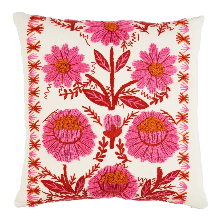 Schumacher Marguerite Embroidery Pillow in Blossom (SO7233105)