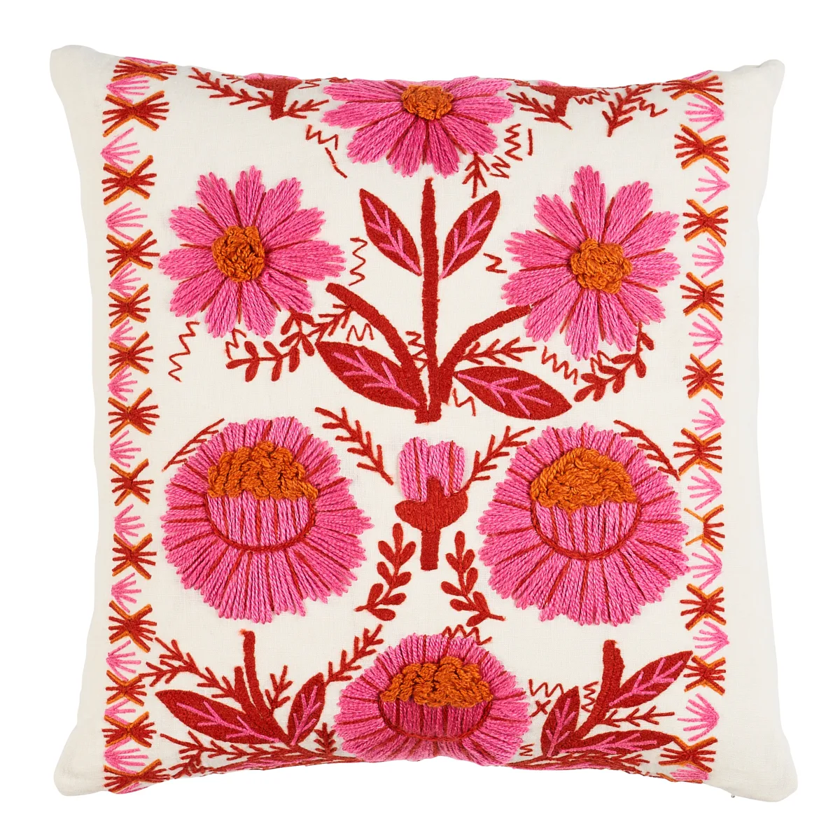 Schumacher Marguerite Embroidery Pillow in Blossom (SO7233105)