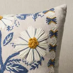 SO7233205 | Marguerite Embroidery Pillow - Blue & Ochre Schumacher Marguerite Embroidery Pillow in Blue & Ochre (SO7233205)
