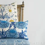 SO7233205 | Marguerite Embroidery Pillow - Blue & Ochre Schumacher Marguerite Embroidery Pillow in Blue & Ochre (SO7233205)