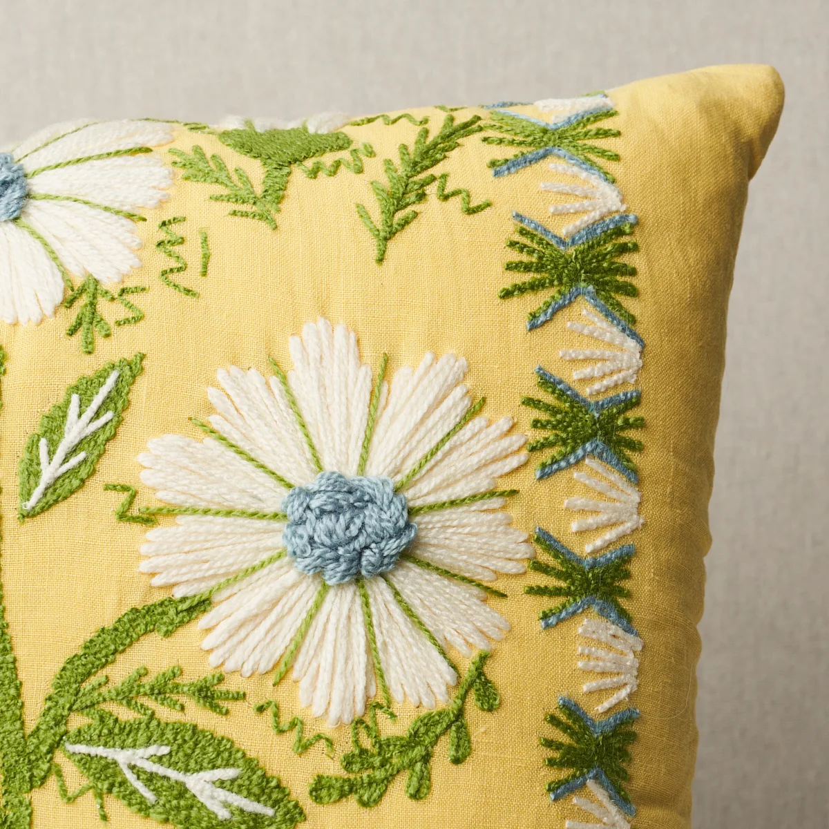 SO7233305 | Marguerite Embroidery Pillow - Buttercup Schumacher Marguerite Embroidery Pillow in Buttercup (SO7233305)