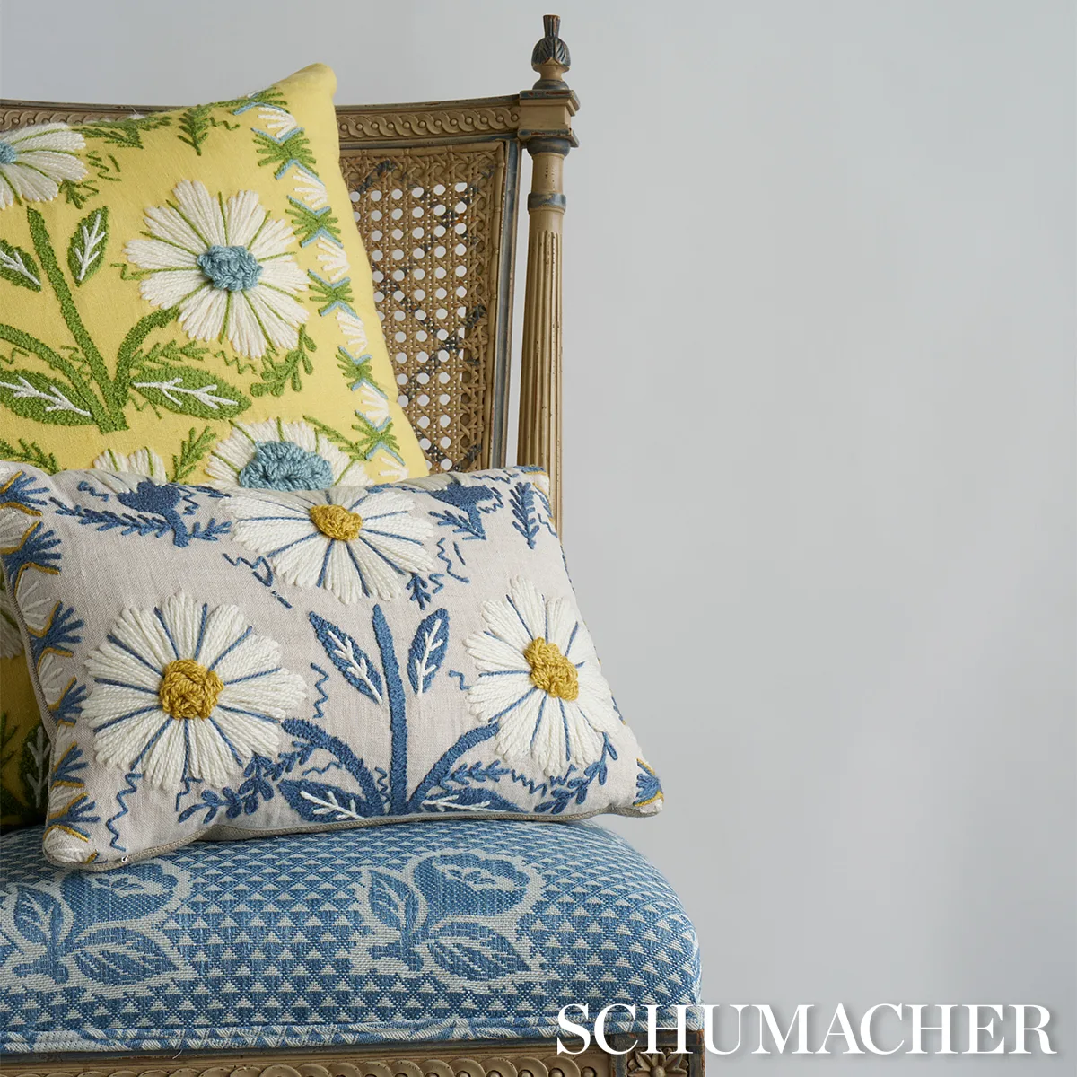 SO7233305 | Marguerite Embroidery Pillow - Buttercup Schumacher Marguerite Embroidery Pillow in Buttercup (SO7233305)