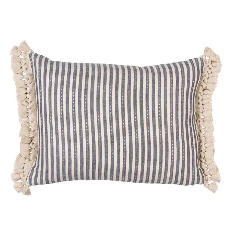 Schumacher Mathis Ticking Stripe Pillow in Carbon