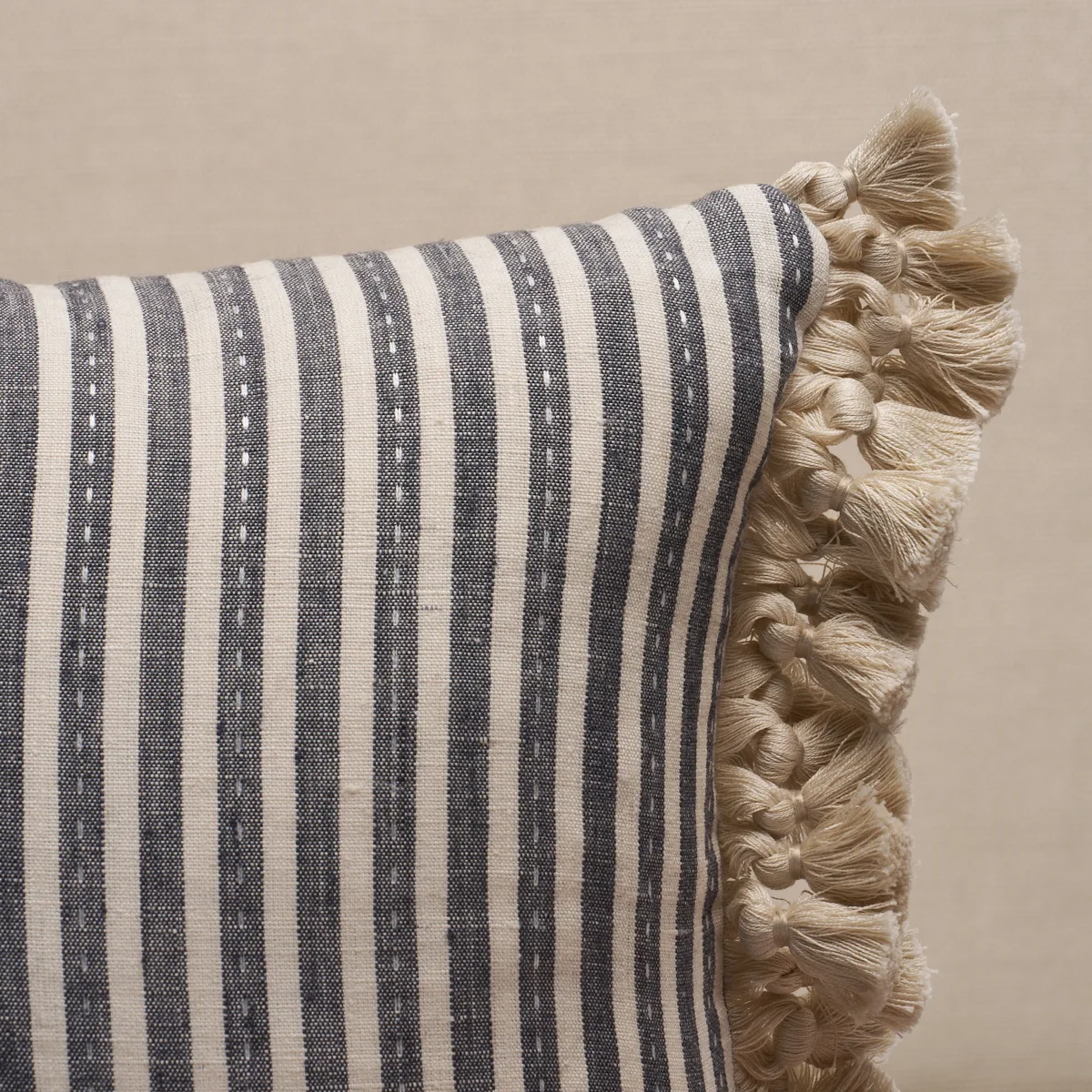 Schumacher Mathis Ticking Stripe Pillow in Carbon