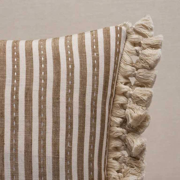 Schumacher Mathis Ticking Stripe Pillow in Flax (SO18059412)