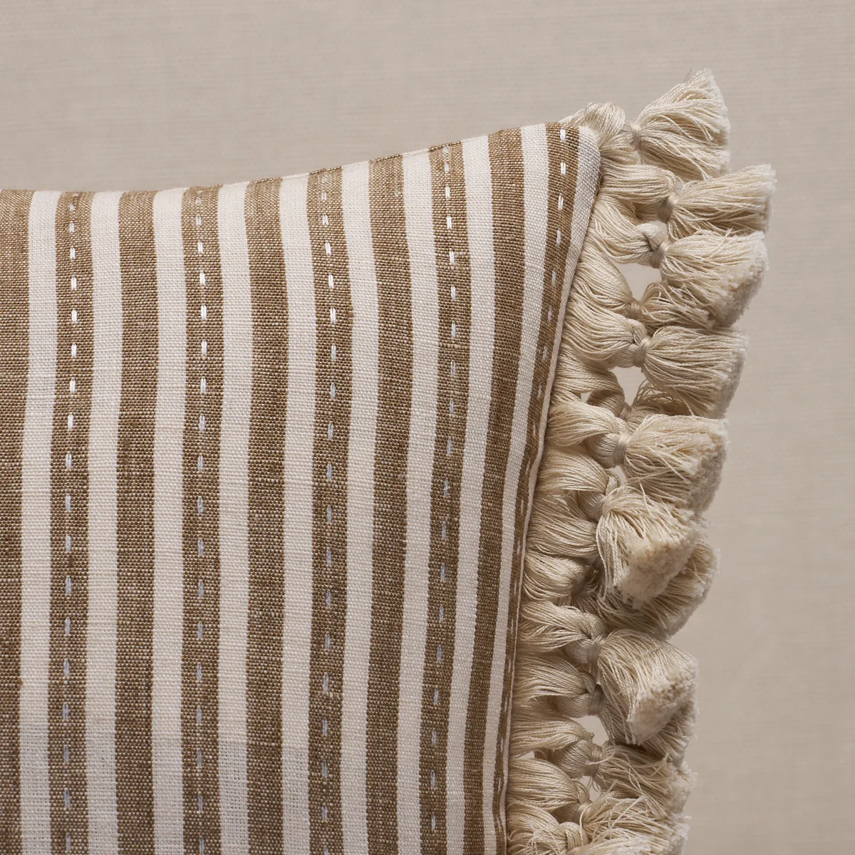Schumacher Mathis Ticking Stripe Pillow in Flax (SO18059412)
