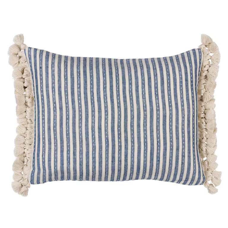Schumacher Mathis Ticking Stripe Pillow in Indigo (SO18059312)