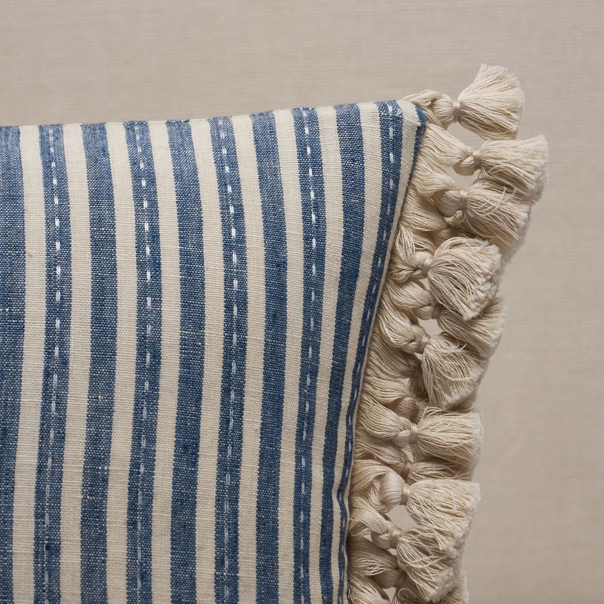 Schumacher Mathis Ticking Stripe Pillow in Indigo (SO18059312)