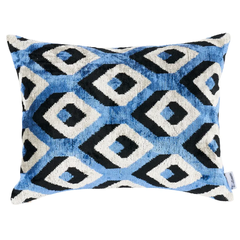 Schumacher Mersin Silk Velvet Pillow in Blue & Black (SOV45438)