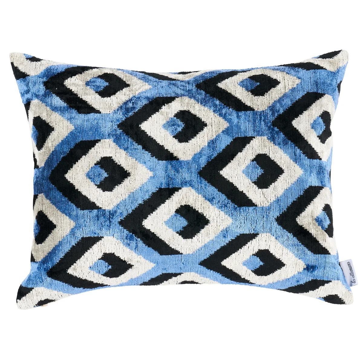 Schumacher Mersin Silk Velvet Pillow in Blue & Black (SOV45438)