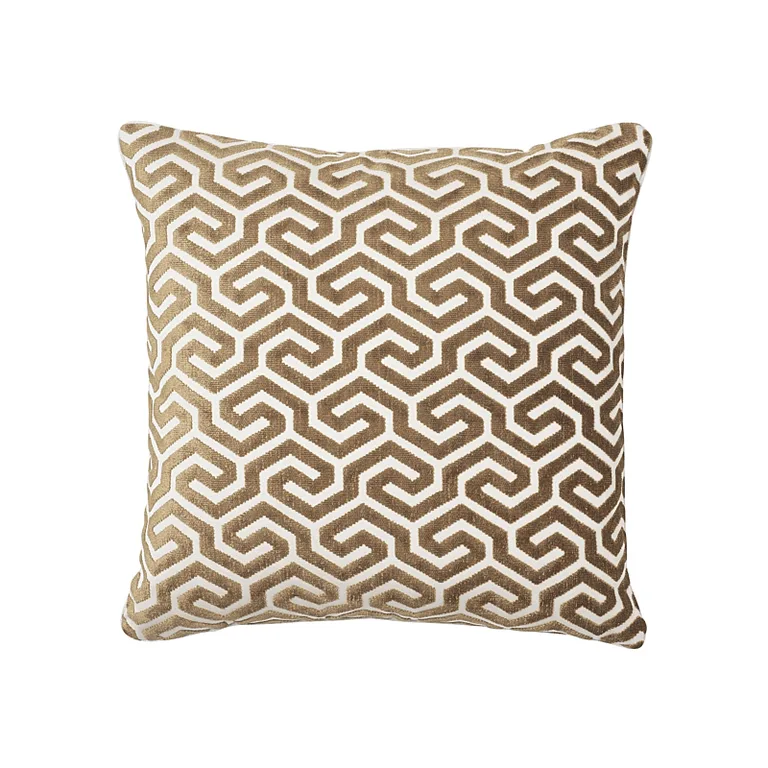 Schumacher Ming Fret Velvet Pillow in Bronze