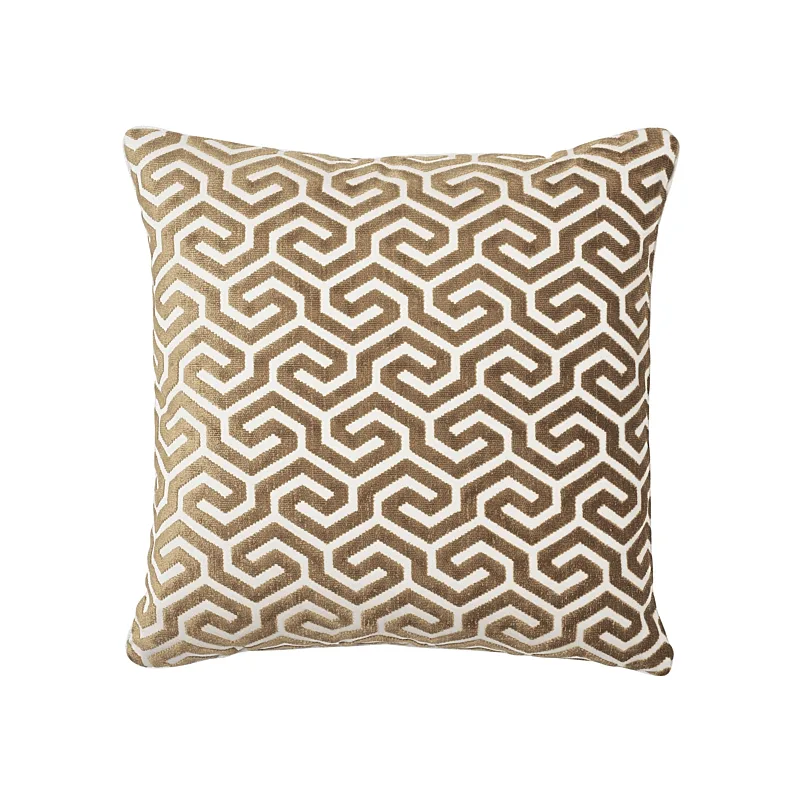 Schumacher Ming Fret Velvet Pillow in Bronze