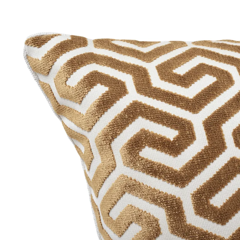 Schumacher Ming Fret Velvet Pillow in Bronze