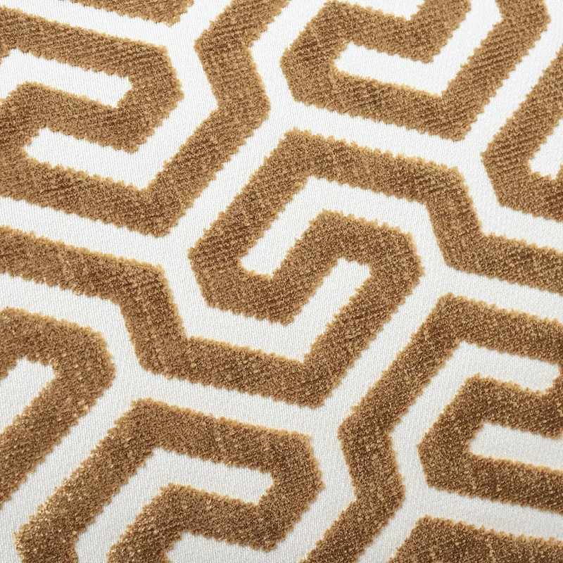 Schumacher Ming Fret Velvet Pillow in Bronze