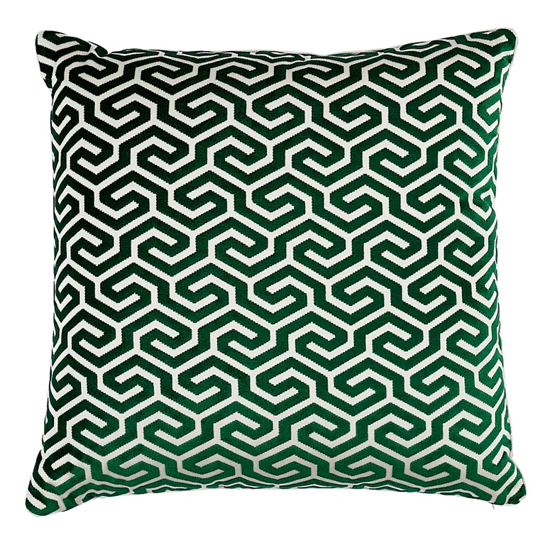 Schumacher Ming Fret Velvet Pillow in Emerald