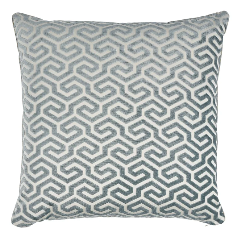 Schumacher Ming Fret Velvet Pillow in Mineral & White