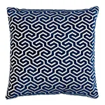 Schumacher Ming Fret Velvet Pillow in Navy