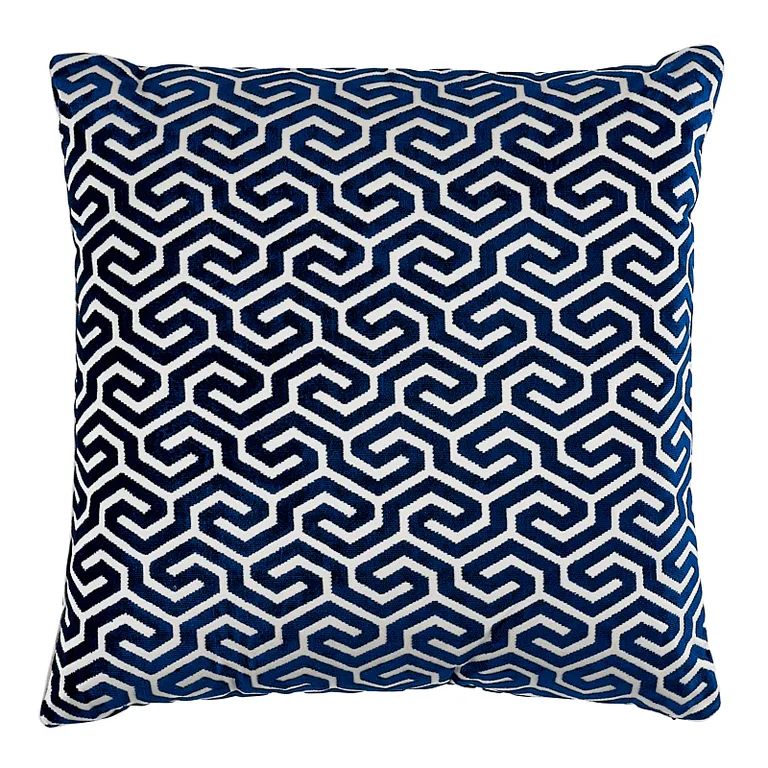 Schumacher Ming Fret Velvet Pillow in Navy