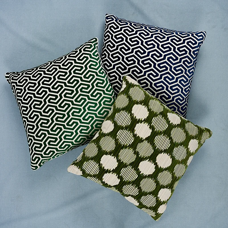 Schumacher Ming Fret Velvet Pillow in Navy
