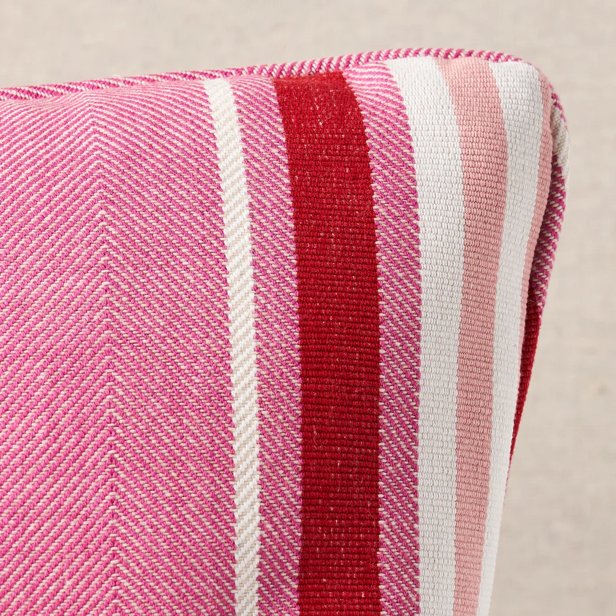 Schumacher Minzer Cotton Stripe Pillow in Pink (SO6601618)