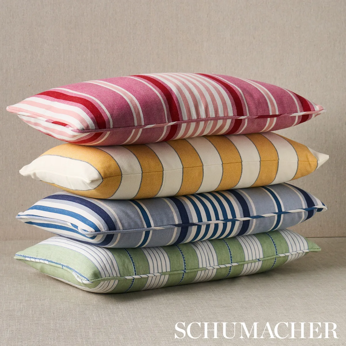 SO6601618 | Minzer Cotton Stripe Pillow - Pink Schumacher Minzer Cotton Stripe Pillow in Pink (SO6601618)