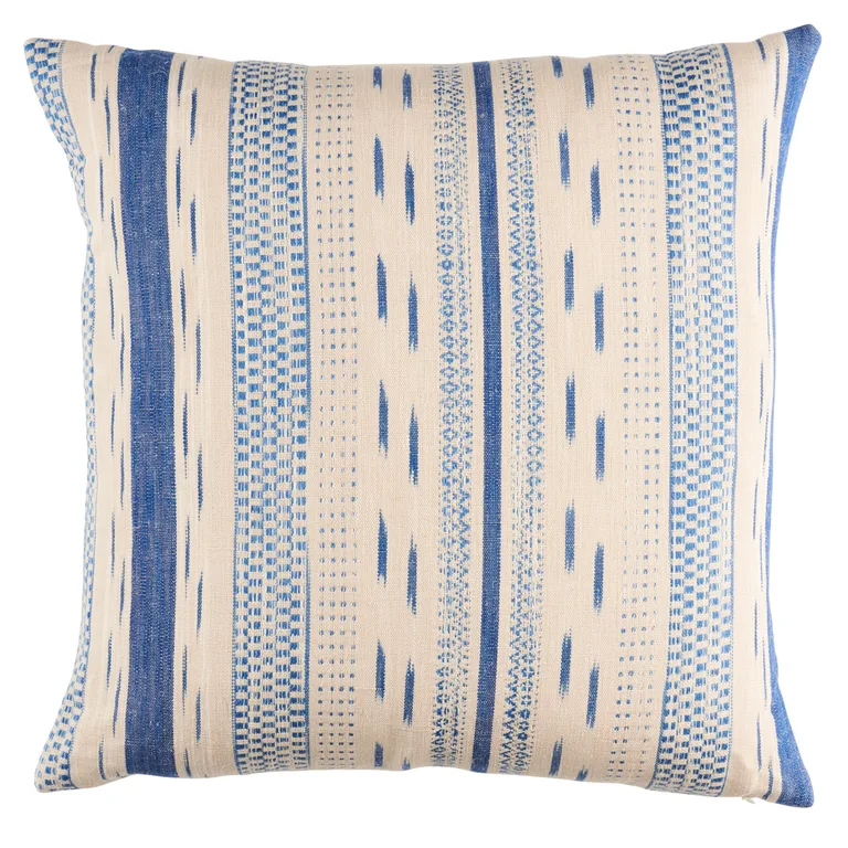 Schumacher Mirza Ikat Stripe Pillow in Blue on Natural (SO8211006)