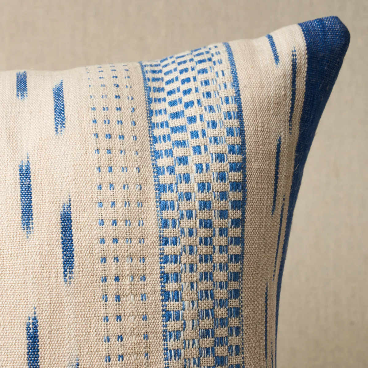 Schumacher Mirza Ikat Stripe Pillow in Blue on Natural (SO8211006)