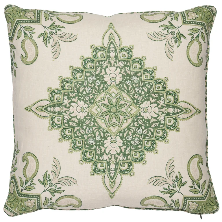 Schumacher Montecito Medallion Pillow in Leaf Green