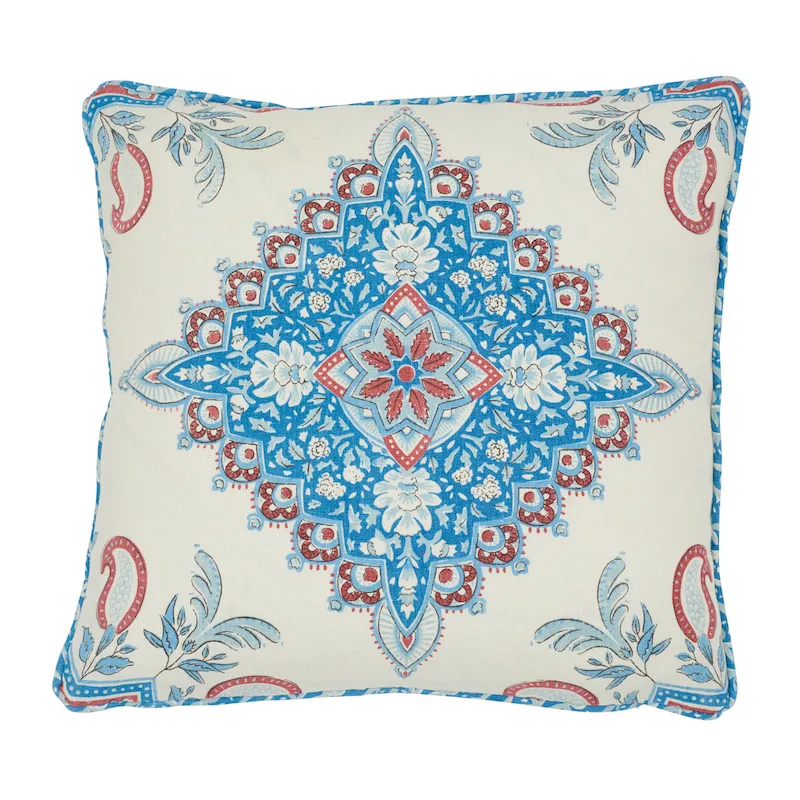Schumacher Montecito Medallion Pillow in Red & Blue (SO7648204)
