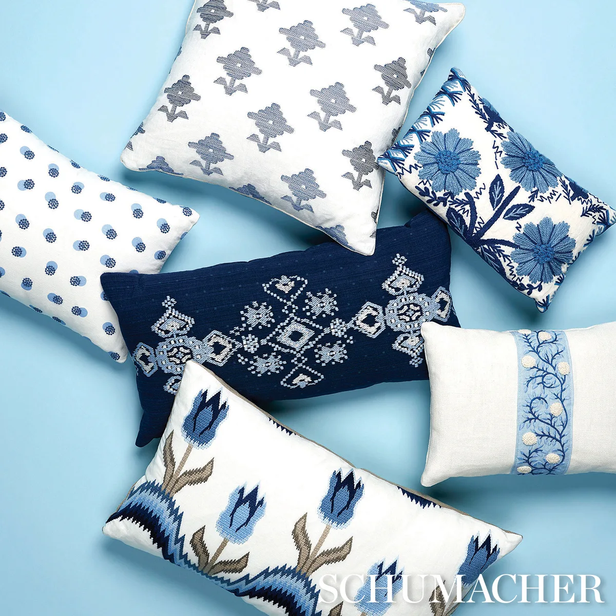 Schumacher Nadira Embroidery Pillow in Indigo (SO8207018)